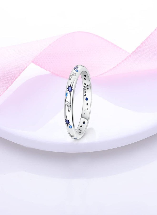 NARMO 925 Ring for Women Sterling Silver Moon and Star Rings Cubic Zirconia Stackable Ring Size 9 - Image 3